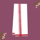 White with Red Fancy Border Single Layer Cotton Men’s Dhoti