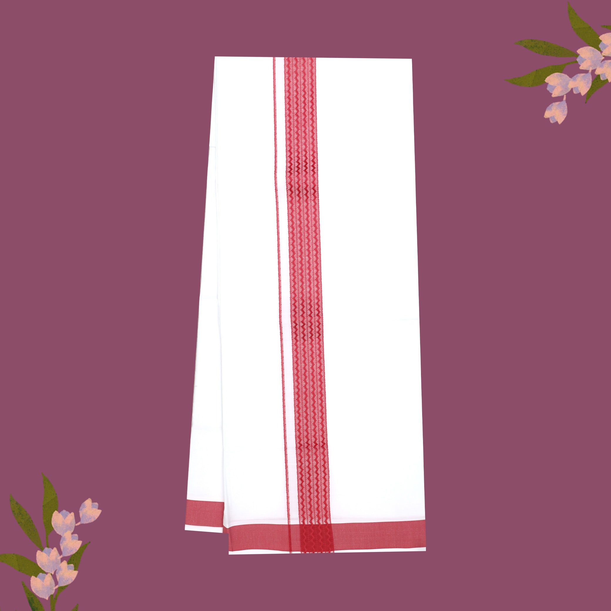White with Red Fancy Border Single Layer Cotton Men’s Dhoti
