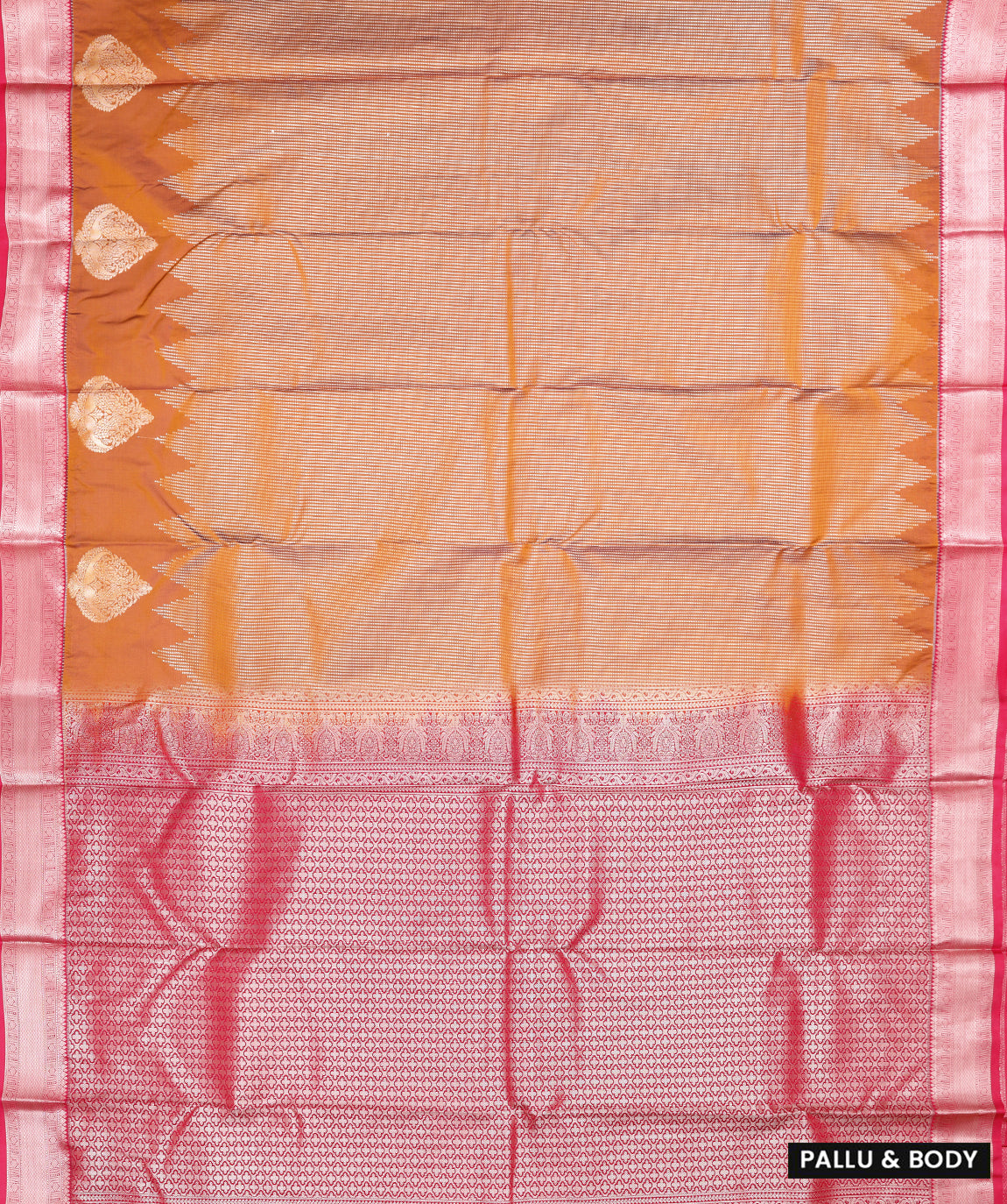 Rust Orange with Magenta Pink Border Floral Motifs Soft Silk Saree