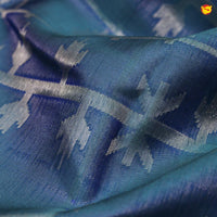 Peacock Blue With Stripes Motifs Gold Zari Peacock and Stripes Long Border Pure Kanjivaram Wedding Silk Saree - Thenianantham