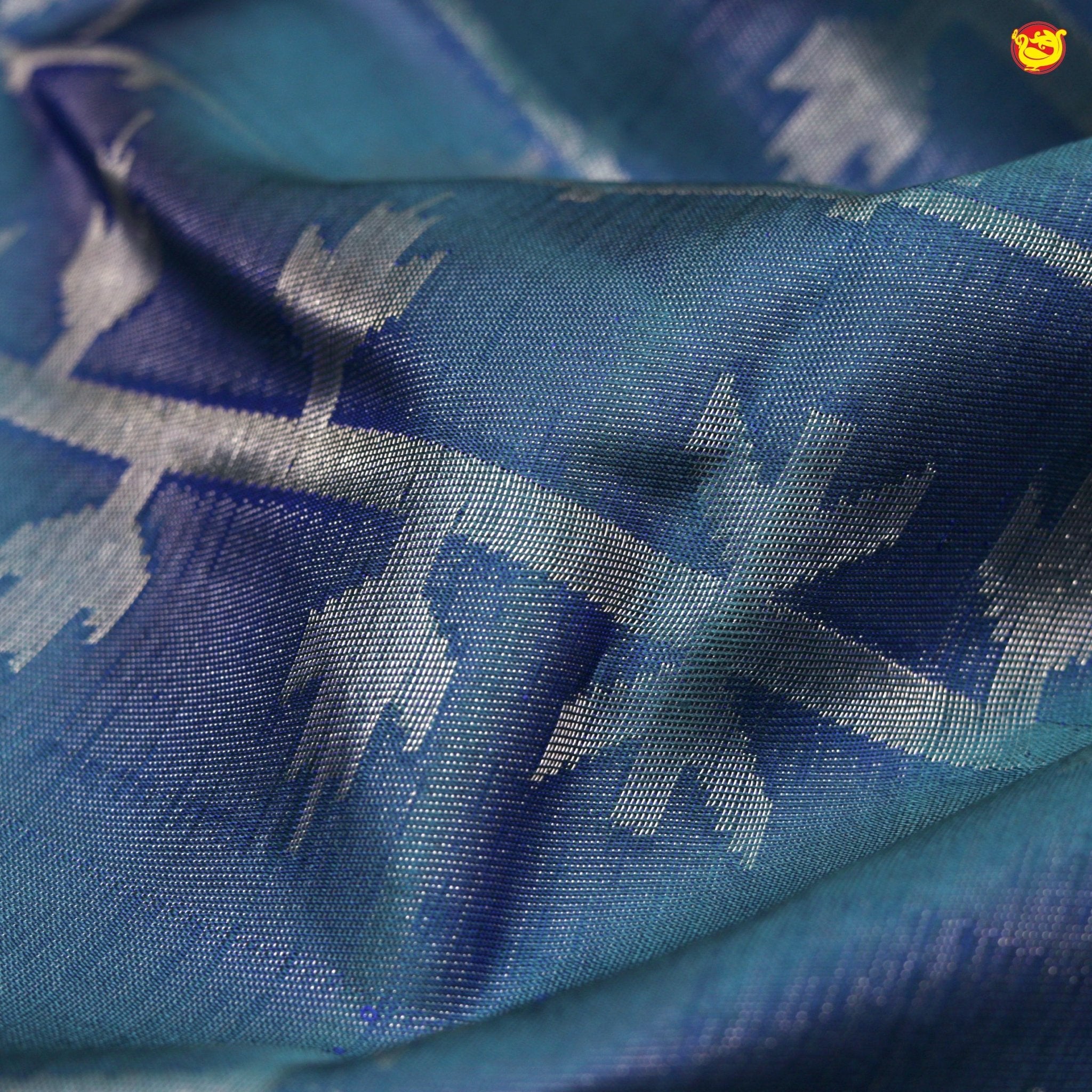 Peacock Blue With Stripes Motifs Gold Zari Peacock and Stripes Long Border Pure Kanjivaram Wedding Silk Saree - Thenianantham