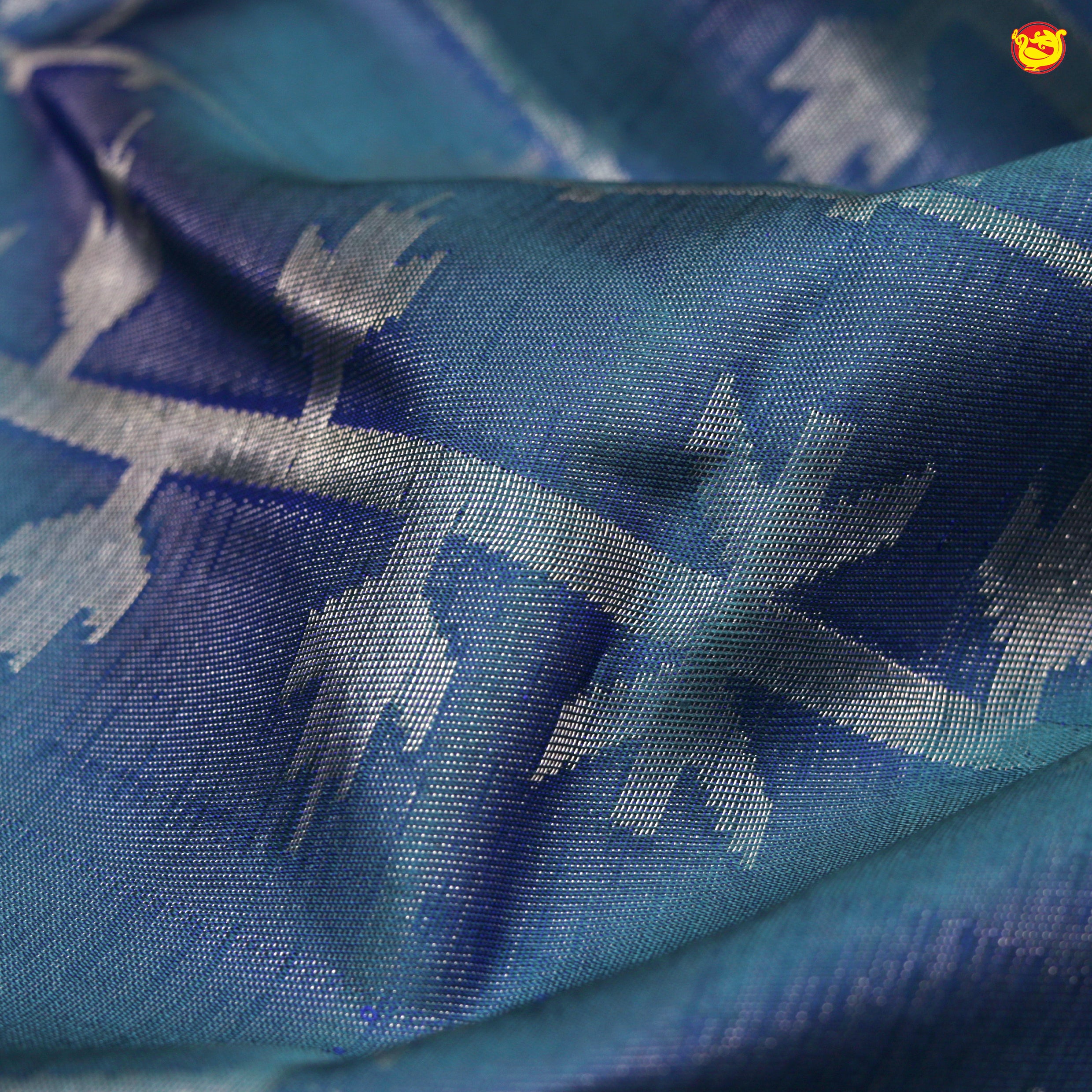 Peacock Blue With Stripes Motifs Gold Zari Peacock and Stripes Long Border Pure Kanjivaram Wedding Silk Saree