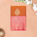 Rust Orange with  Pink Border Floral Motifs Soft Silk Saree