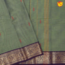 Olive Green with Purple Pure Chettinad Cotton Saree without Blouse - Thenianantham