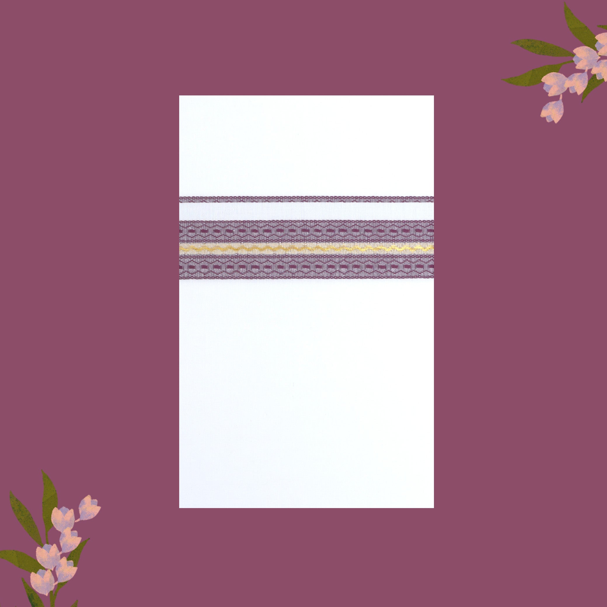 White with Violet And Golden Jari Border Single Layer Cotton Men’s Dhoti