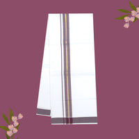 White with Violet And Golden Jari Border Single Layer Cotton Men’s Dhoti