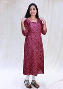 Mayil-Dark Maroon With Floral Design  Ladies Branded Umbrella Top Readymade