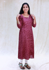 Mayil-Dark Maroon With Floral Design  Ladies Branded Umbrella Top Readymade