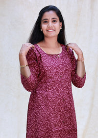 Mayil-Dark Maroon With Floral Design  Ladies Branded Umbrella Top Readymade