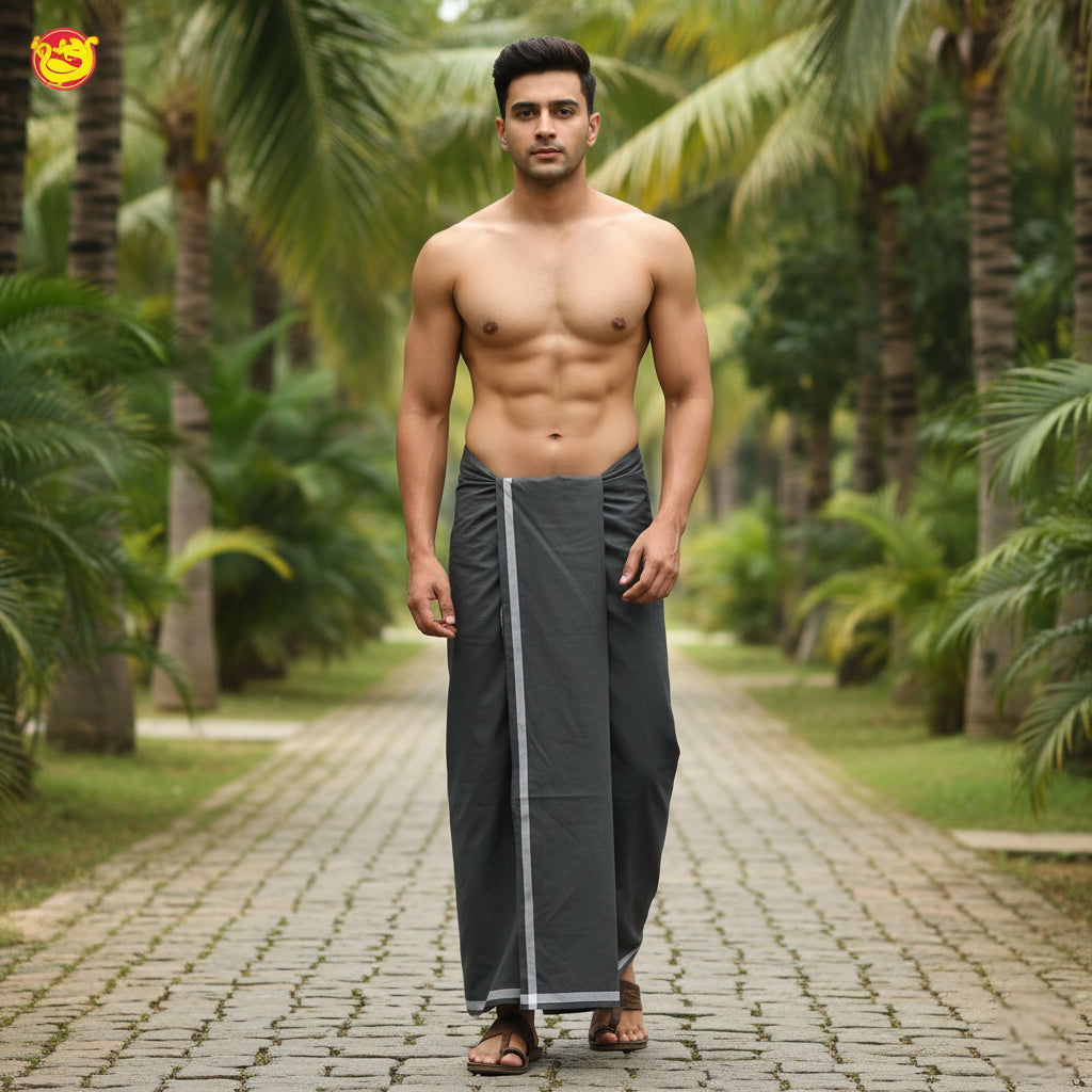 Charcoal Grey -Men’s Plain Cotton Lungi – Soft & Comfortable