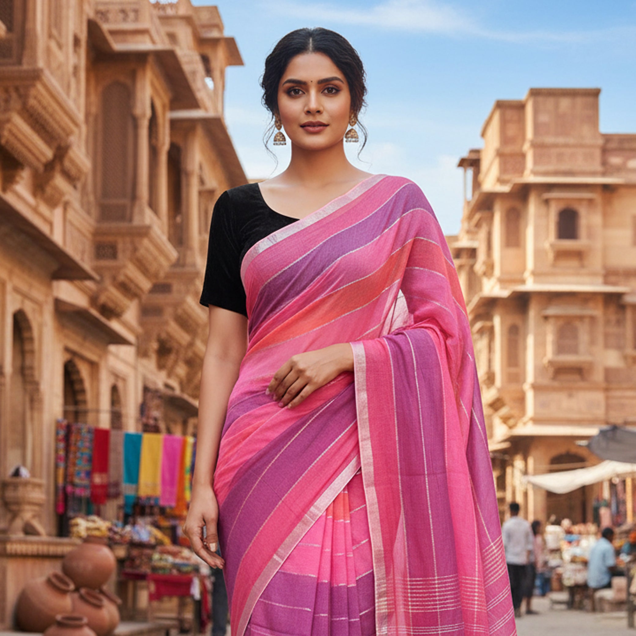 Pink  With Purple  Colour   Mul Mul Cotton Sarees