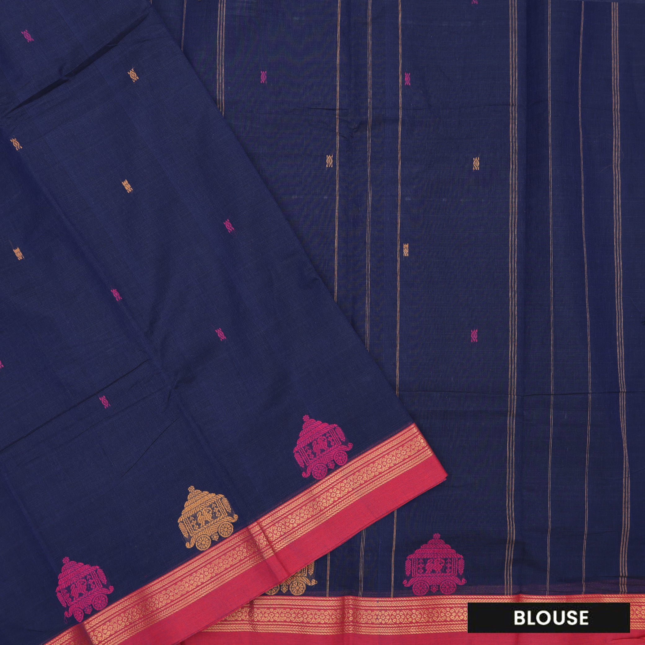 Navy Blue With Pink Premium Quality Pure Cotton Saree