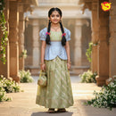 Light Grey with Green Girls Readymade Pattu Pavadai Set
