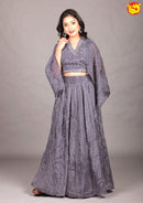 Purple With White Striped New Designer Georgette Indo Western Crop Top With Skirt - Thenianantham