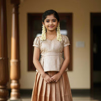 Half White With Orange Girls Branded Readymade Pattu Pavadai