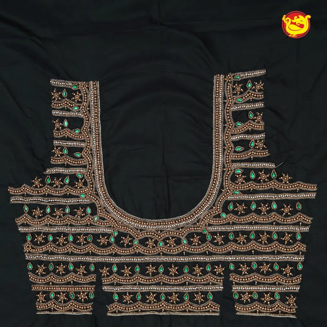 Dark Green Bridal Aariwork Blouse - Thenianantham