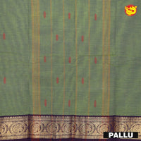 Olive Green with Purple Pure Chettinad Cotton Saree without Blouse - Thenianantham