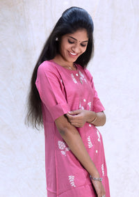 Vannam-Onion Pink With floral print in white Ladies Branded Umbrella Top Readymade