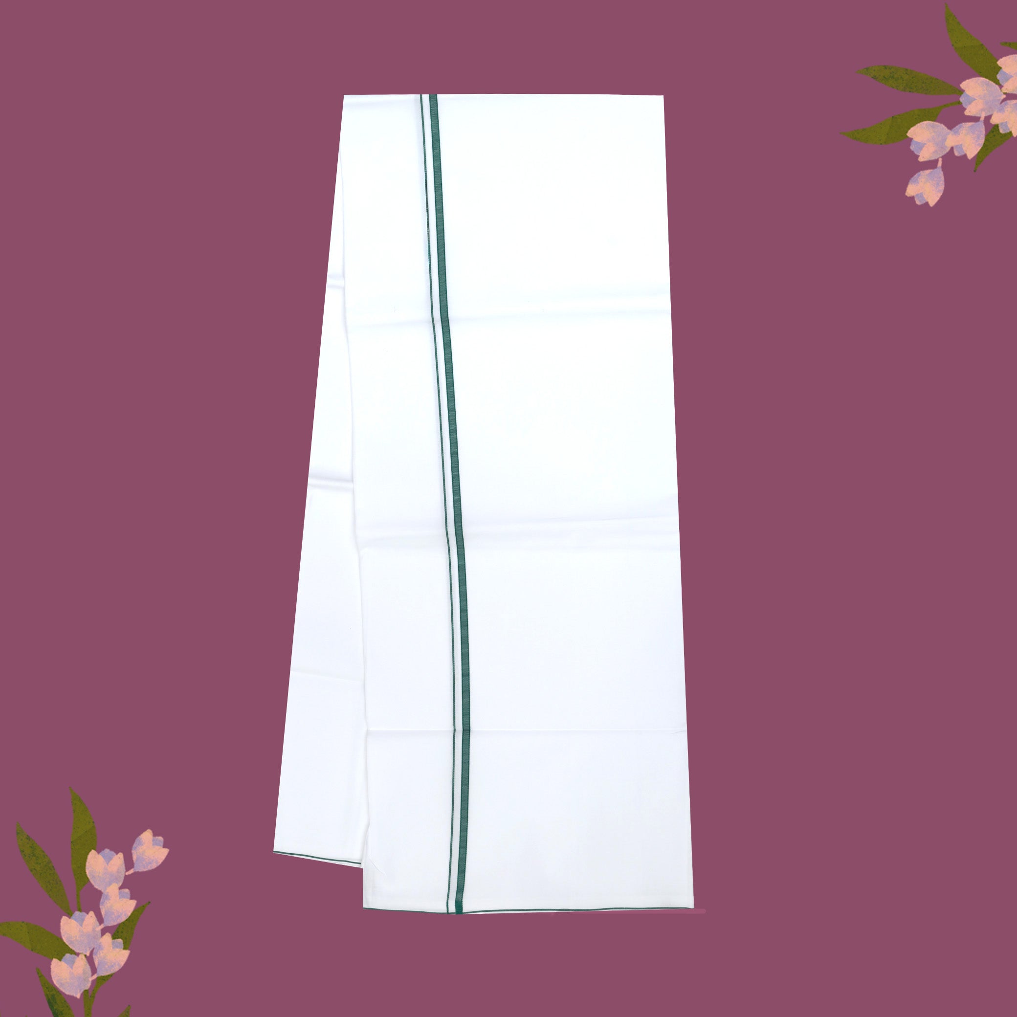 White with Green Border Single Layer Cotton Men’s Dhoti