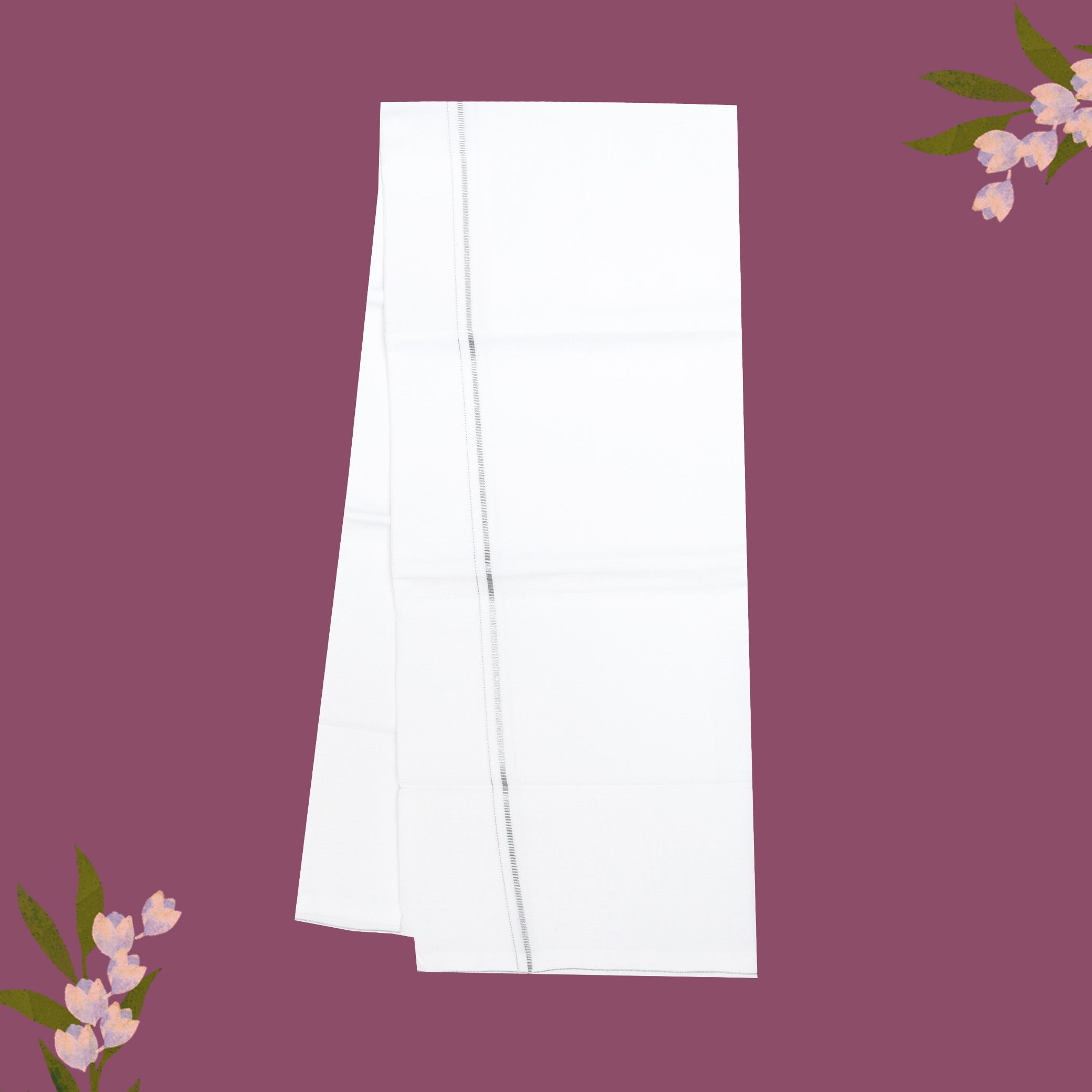 White with Silver  Border Single Layer Cotton Men’s Dhoti