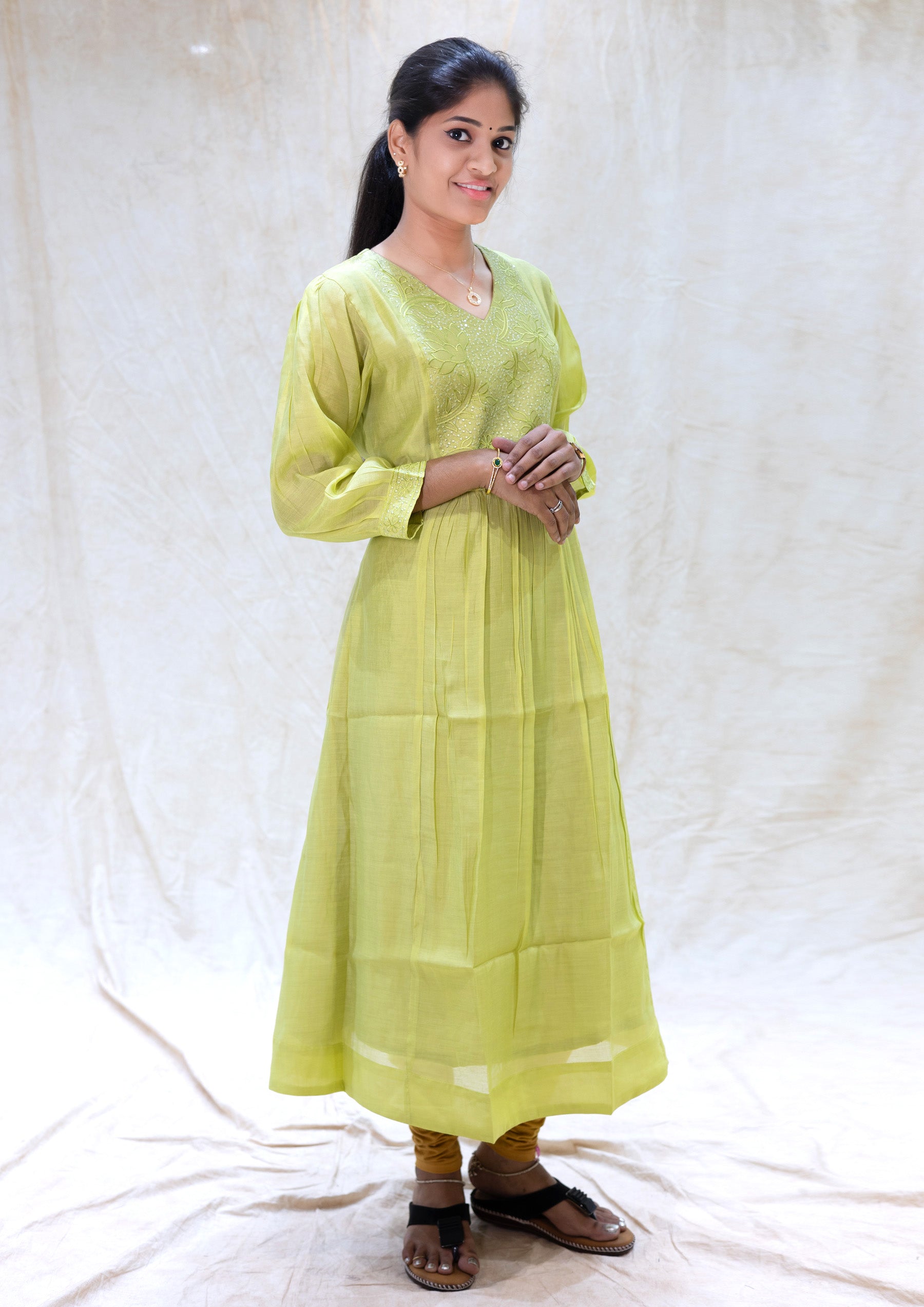 Aarviya- Lime Green  Ladies Branded Umbrella Top Readymade