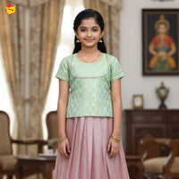 Mint Green With Pink  Girls Branded Readymade Pattu Pavadai