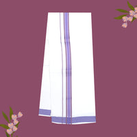 White with Lavender Fancy Border Single Layer Cotton Men’s Dhoti
