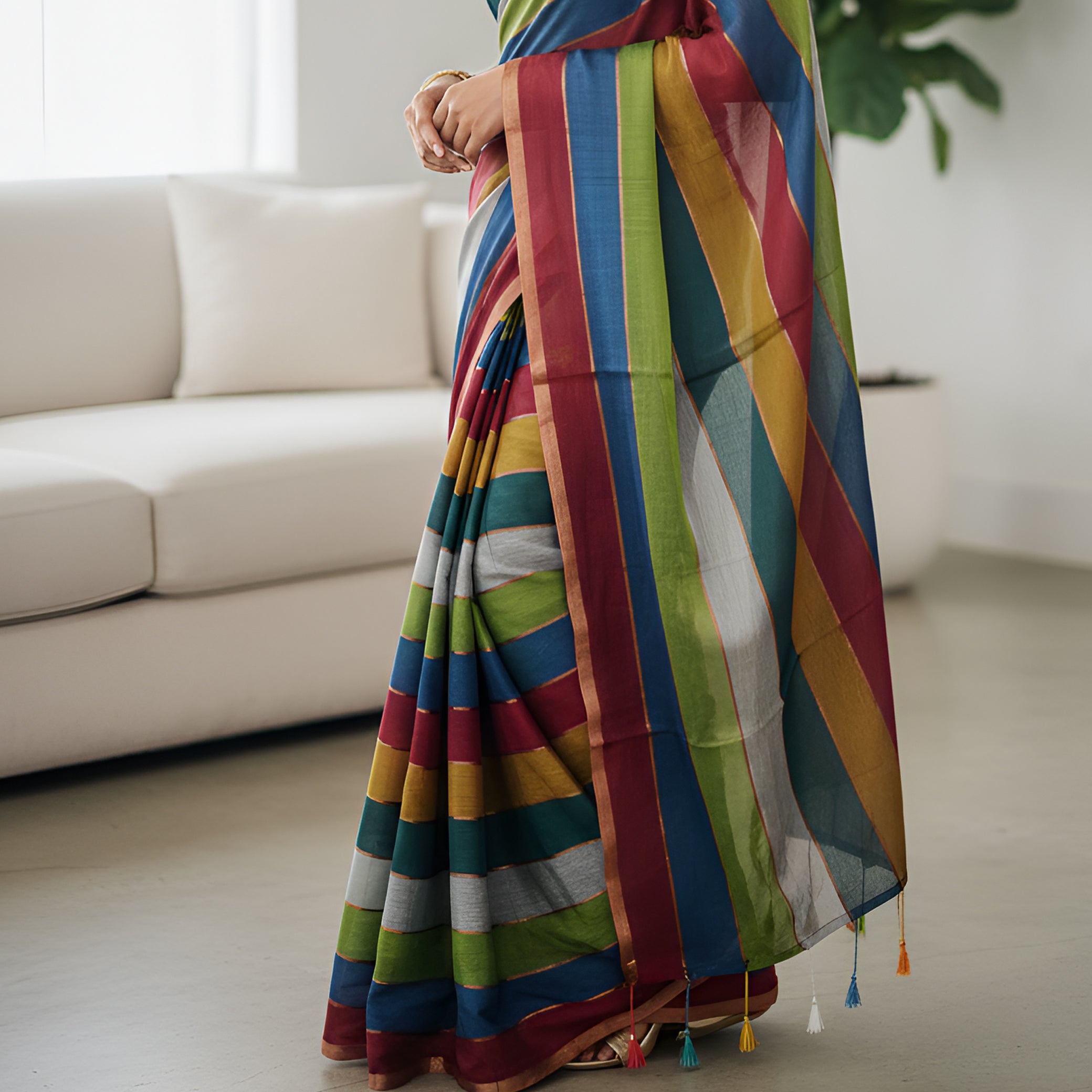 Multi Colour Mul Mul Cotton Sarees