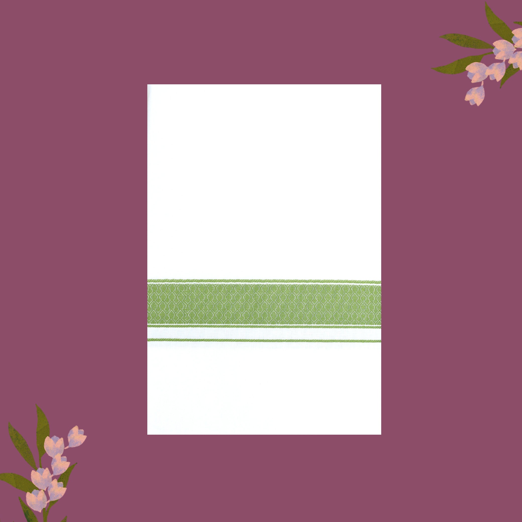 White with Green Border Single Layer Cotton Men’s Dhoti