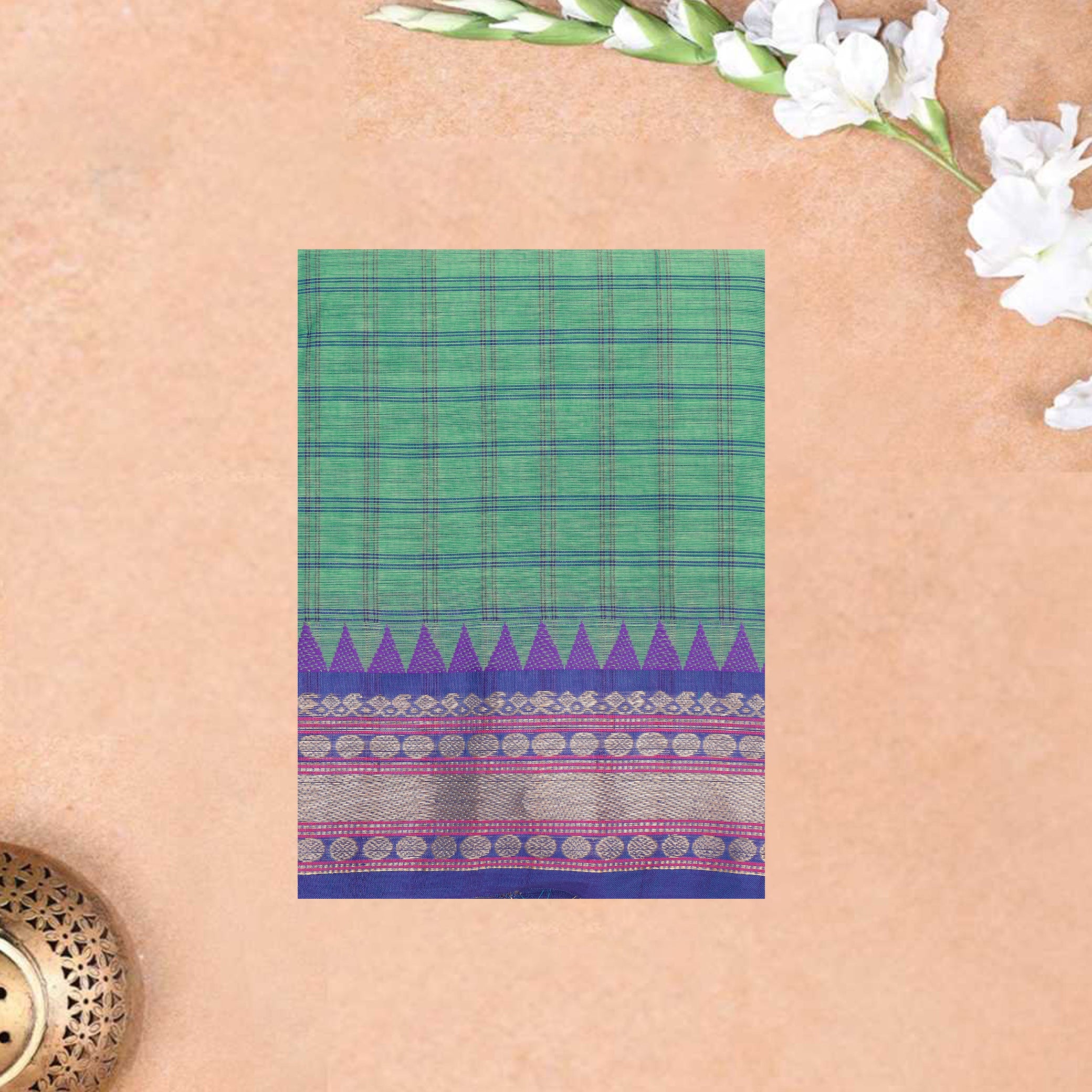 Green With Purple Premium Quality Pure Cotton Saree