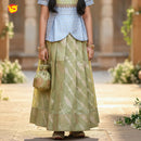 Light Grey with Green Girls Readymade Pattu Pavadai Set