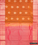 Rust Orange with  Pink Border Floral Motifs Soft Silk Saree