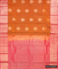 Rust Orange with  Pink Border Floral Motifs Soft Silk Saree