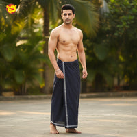 Navy Blue -Men’s Plain Cotton Lungi – Soft & Comfortable
