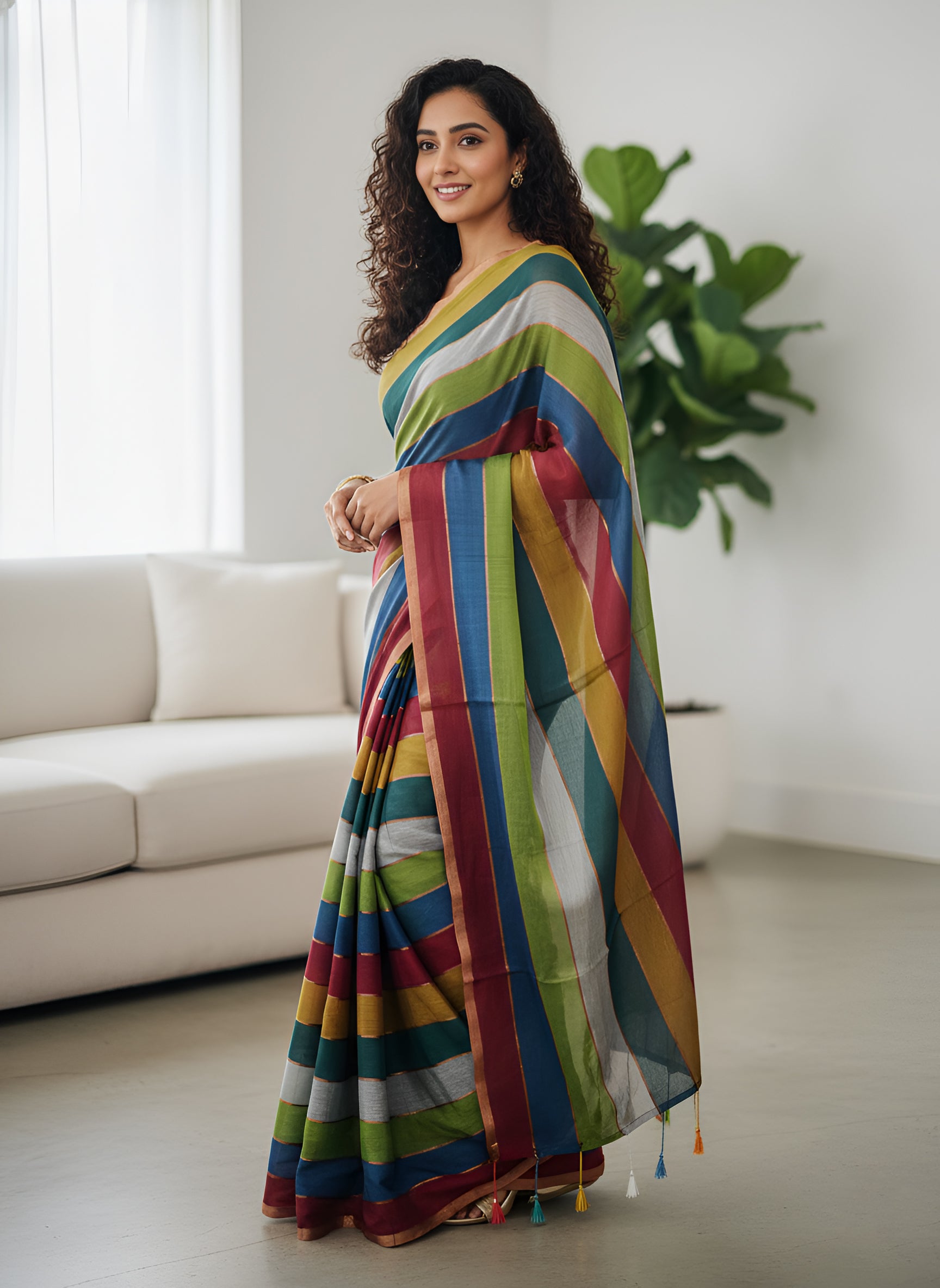 Multi Colour Mul Mul Cotton Sarees