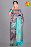 Dark Blue Wedding Silk Saree With Peacock Blue Pallu - Thenianantham