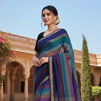 Blue  With Multi Colour Mul Mul Cotton Sarees