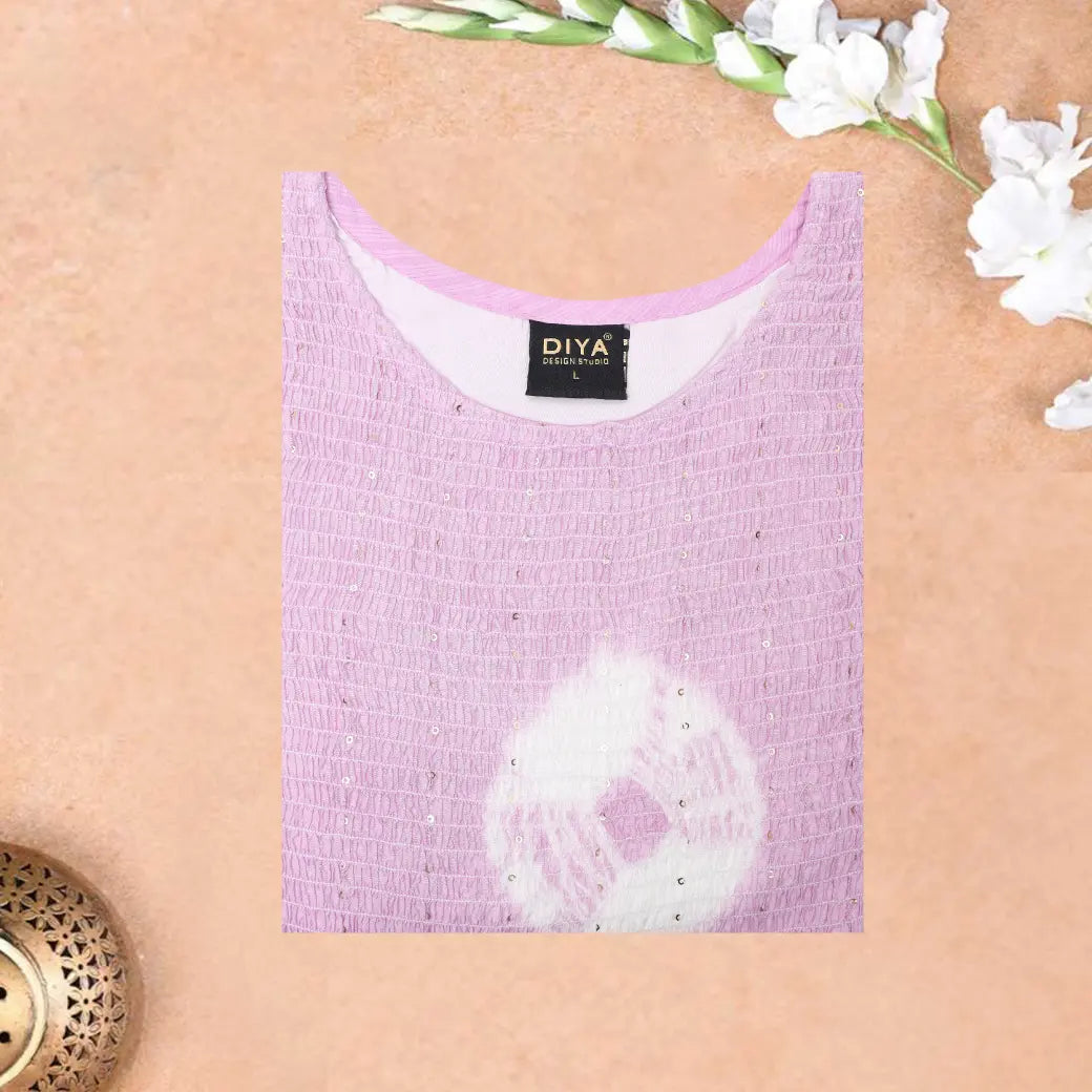 Lavender with white Printed Ladies Branded Readymade Long Top