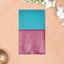 Blue With Pink  Golden Zari Border Wedding Silk Saree