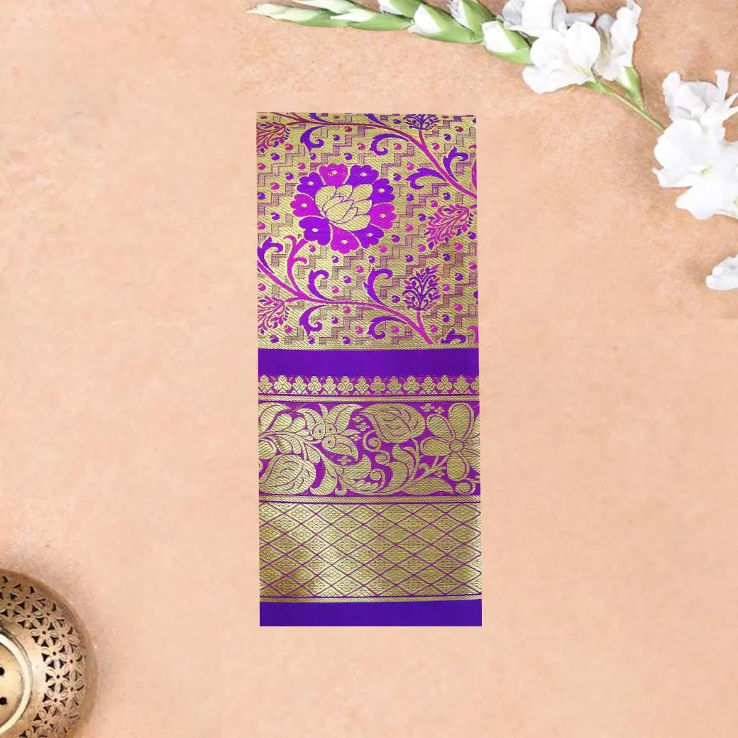 Gold with Purple Border Pure Thirupuvanam Wedding silk saree