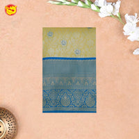 Lime yellow with Peacock blue Tissue Semi Silk Saree