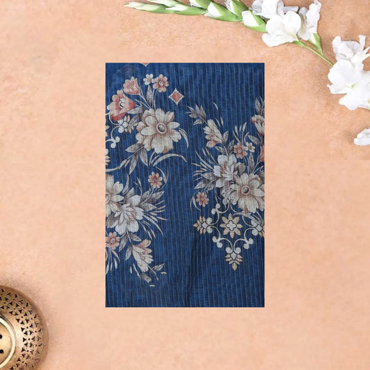 Deep Blue with Cocoa Brown Ladies Cotton Chudithar Set Material