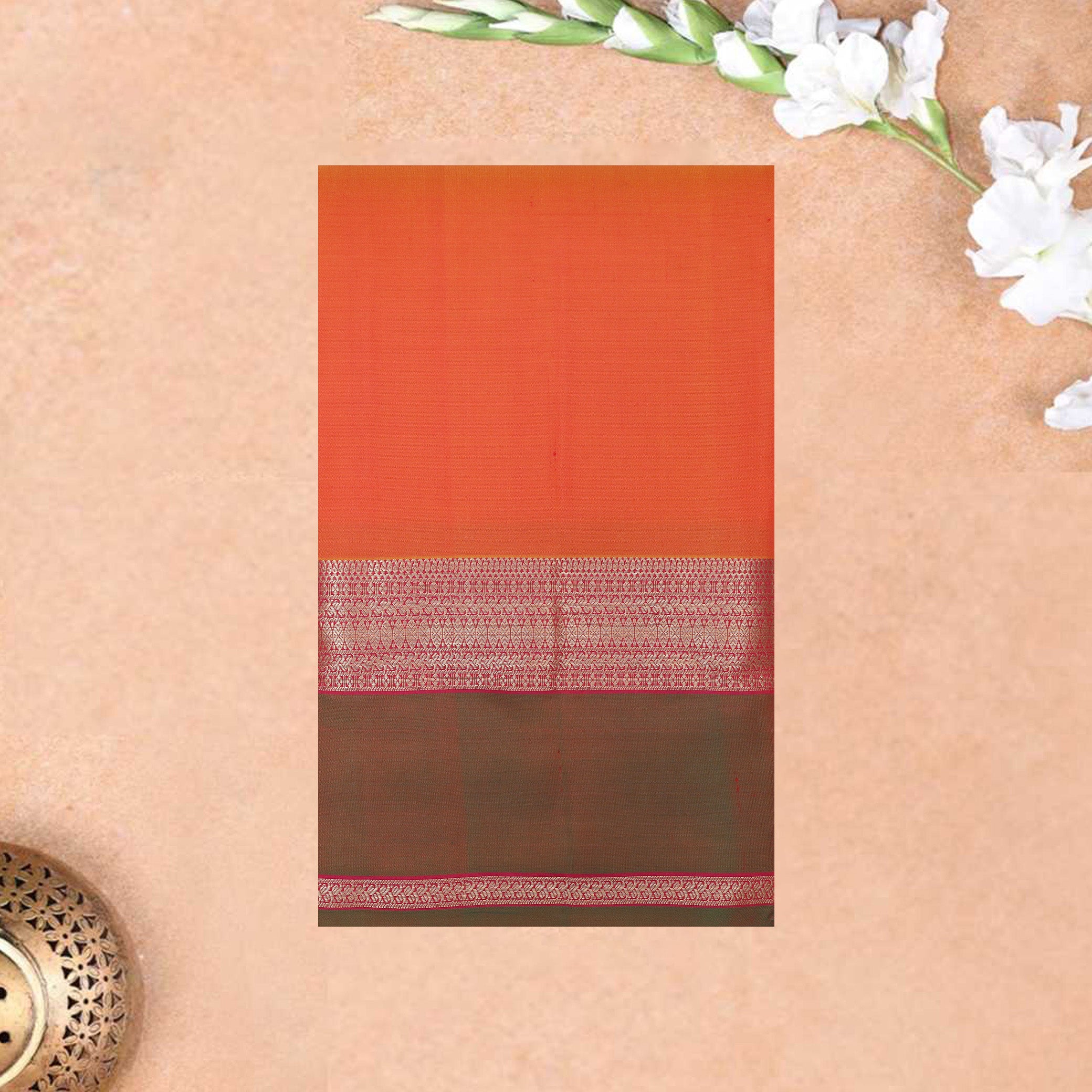 Orange With Pink  Gold Zari Yuvana Semi Soft Silk Saree