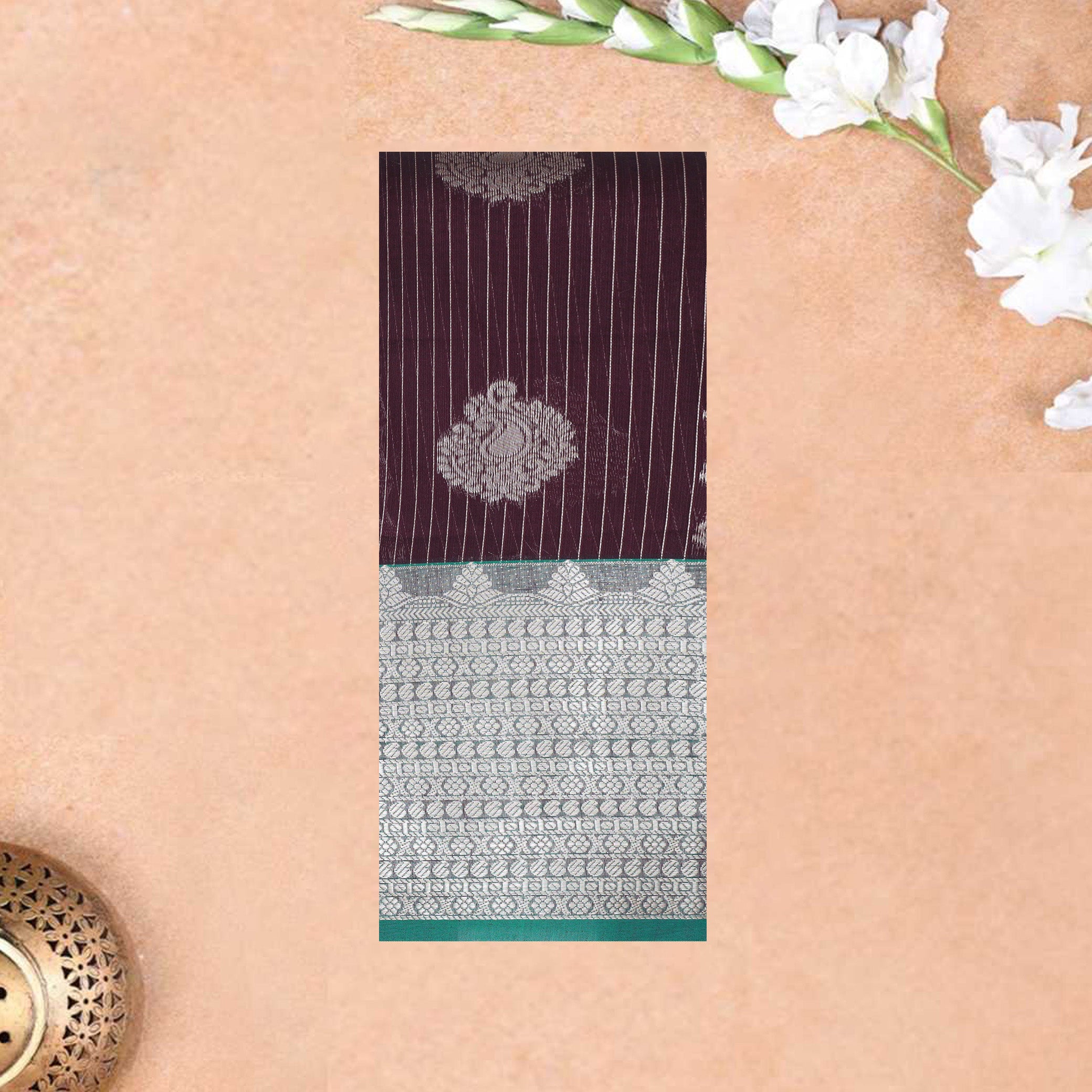 Wine purple With Green  Silk Cotton Saree