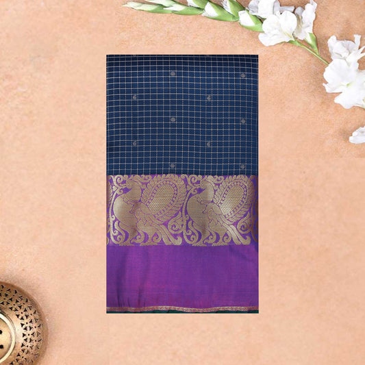 Navy Blue With Purple Gold Zari Yuvana Semi Soft Silk Saree