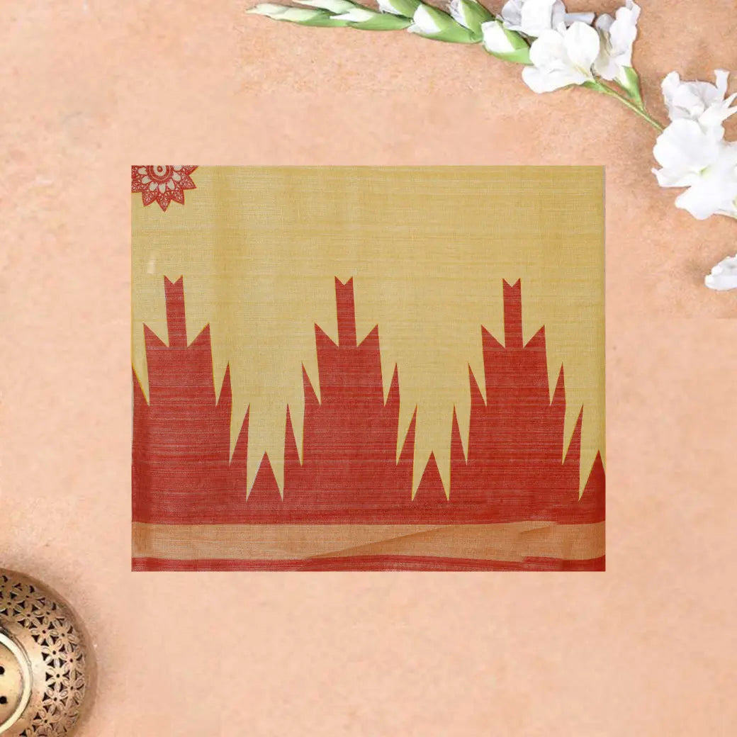 Sandal with Red Tissue Silk Saree