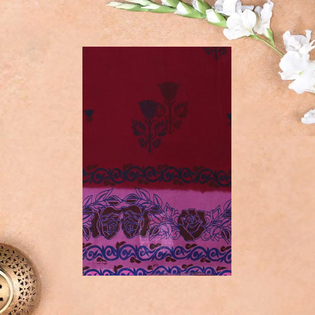 maroon and pink Sungudi Cotton Saree without Blouse