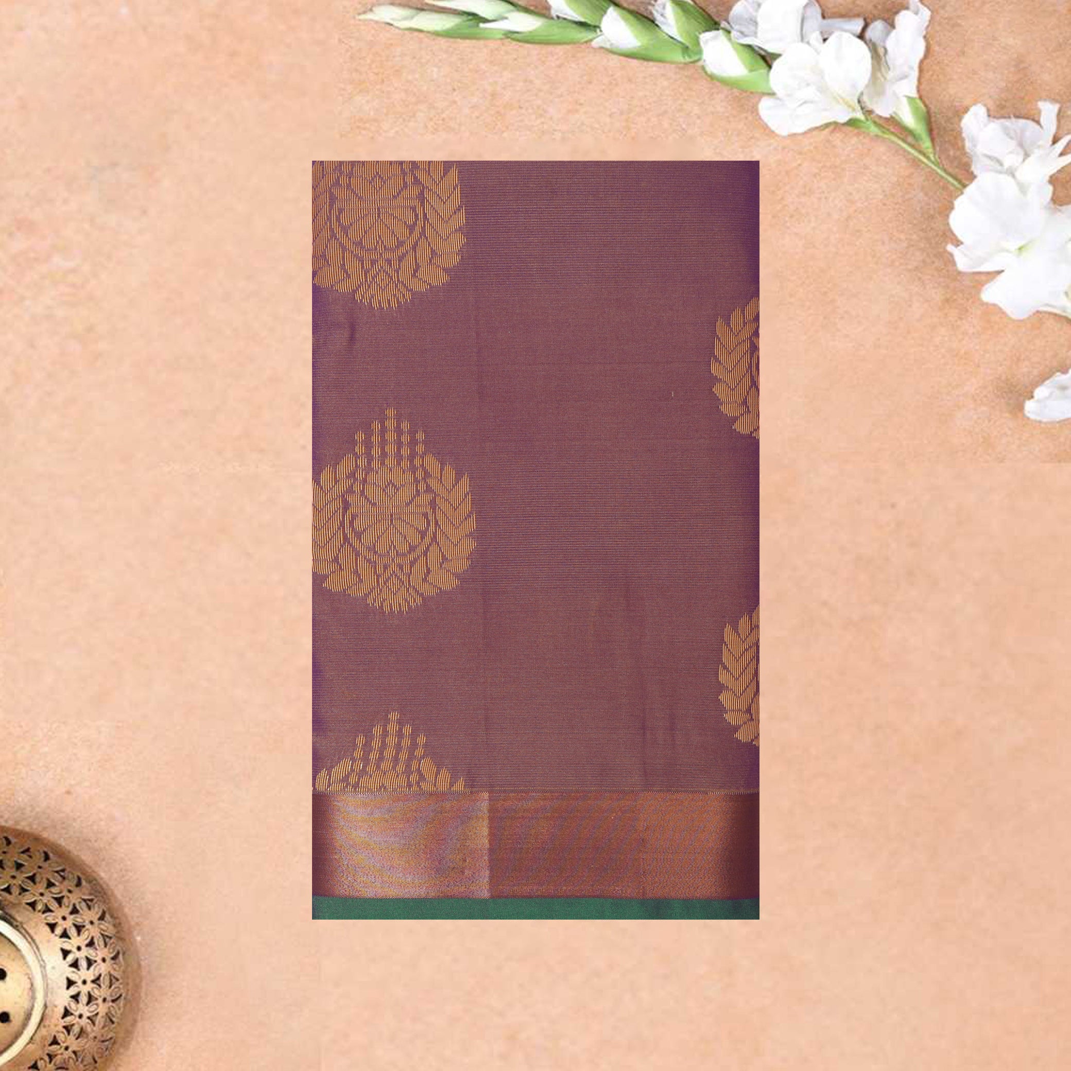 Lavender with rama Green Soft Silk Saree