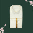 Art Silk  – Men’s Shirt & Dhoti Set  Off -White Colour With Gold  Zari Border
