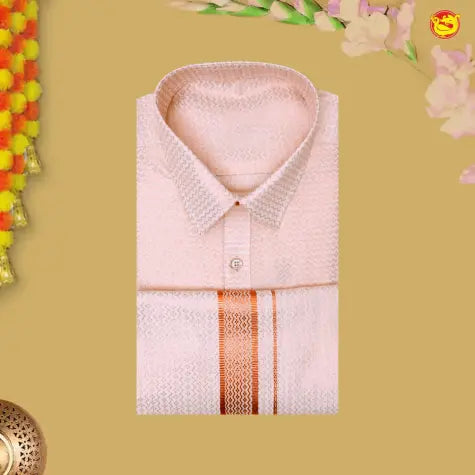 Copper Colour Readymade Shirt And Matching Border Dhoti Set for Men
